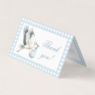 Blue Stork Delivery Baby Boy Shower Thank You Card