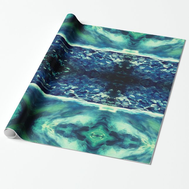 Blue Storm Abstract Art Wrapping Paper (Unrolled)