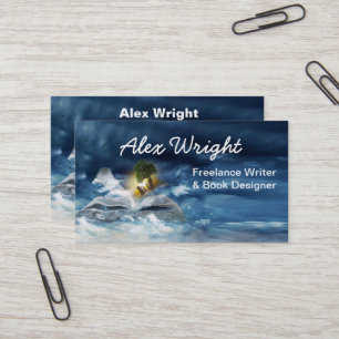 Blue Stormy Night Book & Tree, Writer Business Card