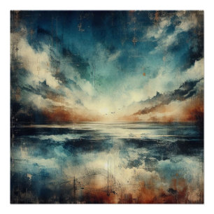 Blue Stormy Seascape Old Photograph Poster