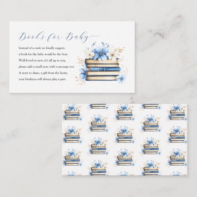 Blue Storybook Baby Shower Books For Baby Enclosure Card (Front/Back)