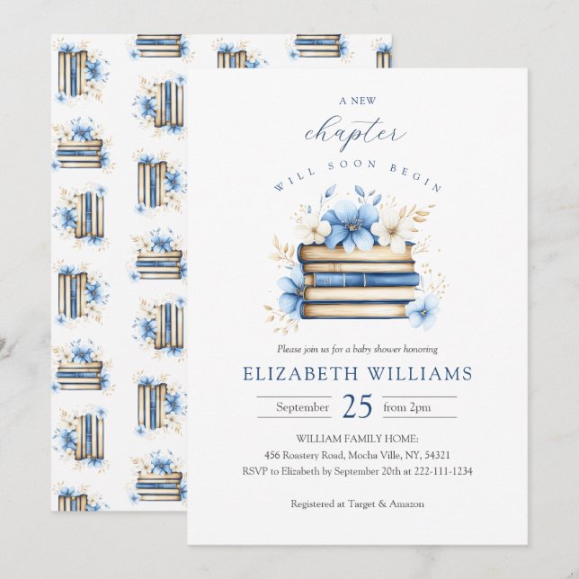 Blue Storybook Baby shower Invitation Garçon (Devant / Derrière)