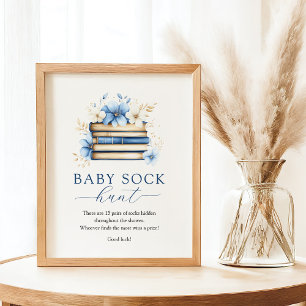 Blue Storybook Baby Sock Hunt Game Sign