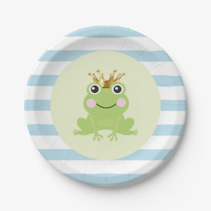 Blue Storybook Fairy Tale Frog Prince Baby Shower Paper Plate