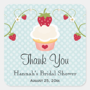 Blue Strawberry Cupcake Favour Labels Stickers