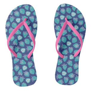 Blue Strawberry Flip Flops