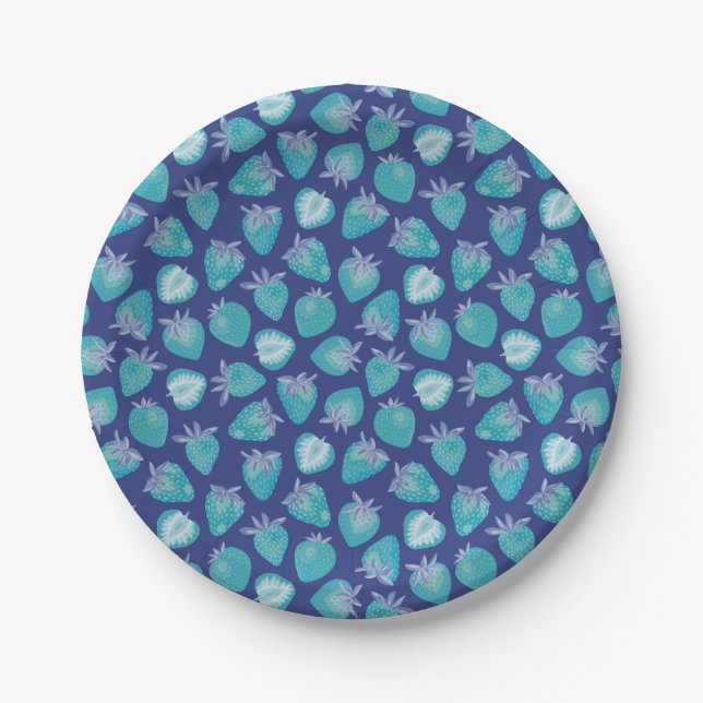 Blue Strawberry Pattern Paper Plate (Front)