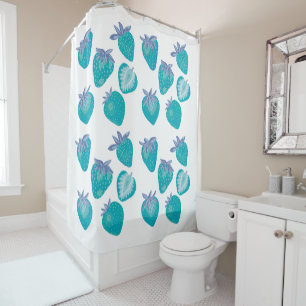 Blue Strawberry Shower Curtain