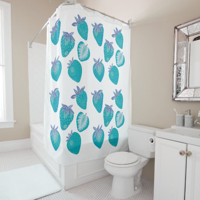 Blue Strawberry Shower Curtain (In Situ)