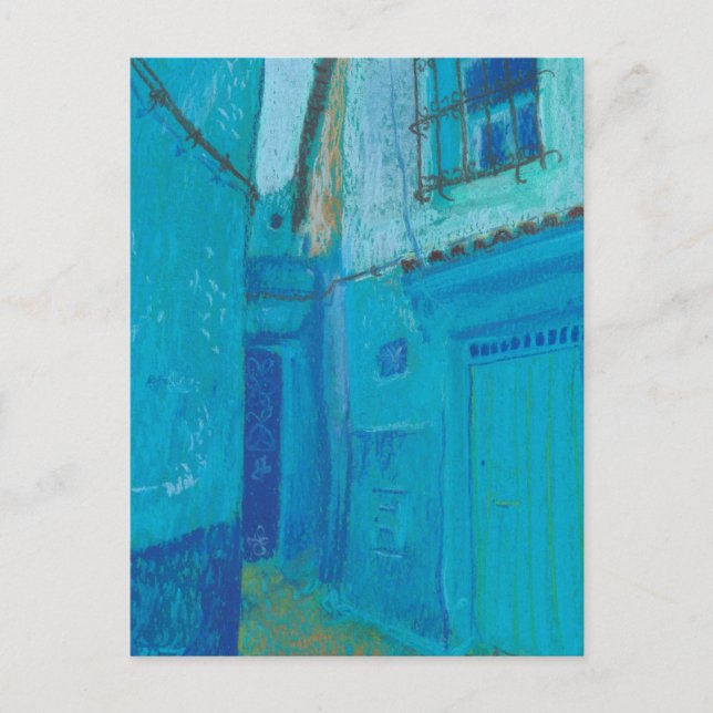 Blue Street Chefchaouen Morocco Pastel Painting Ar Postcard (Front)