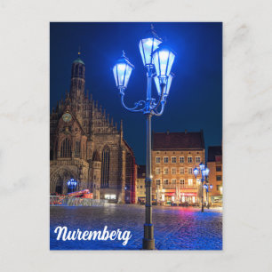 Blue street lights in Nuremberg, Germany Postcard