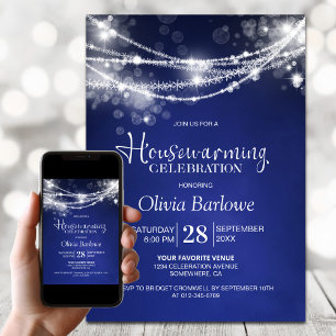 Blue String Lights Housewarming Party Invitation