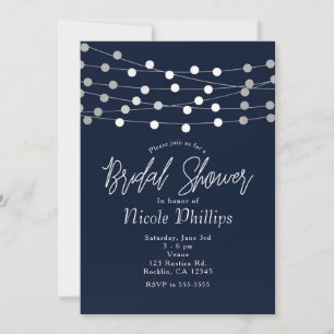 Blue String Lights Modern Chic Bridal Shower Invitation