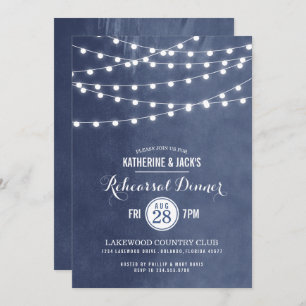 Blue String Lights Rehearsal Dinner Invitation