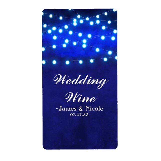 Blue String Lights Rustic Wedding Party Vin Étique (Devant)