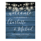 Blue String Lights Rustic Wedding Welcome Sign