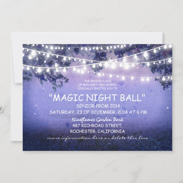 blue string of lights rustic Prom night Invitation (Front)