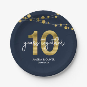 Blue Strings of Lights 10th Anniversary Party Paper Plate