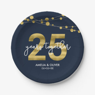 Blue Strings of Lights 25th Anniversary Party Paper Plate