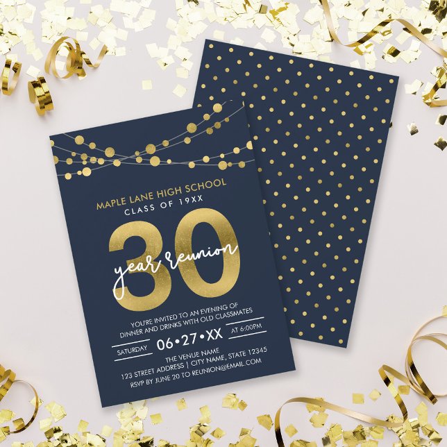 Blue Strings of Lights 30 Year Class Reunion Invitation (Creator Uploaded)
