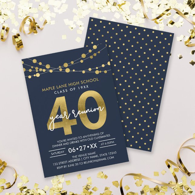 Blue Strings of Lights 40 Year Class Reunion Invitation (Creator Uploaded)