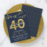 Blue Strings of Lights 40th Wedding Anniversary Invitation<br><div class="desc">Elegant 40th Anniversary invitation featuring strings of lights and "40" in faux gold foil with "years together" in white against a dark blue background. Card includes a matching pattern back side. Check out matching items like stickers and stamps here https://www.zazzle.com/collections/strings_of_lights_faux_gold_celebration_collection-119311942951401241?rf=238364477188679314 Personalize it by replacing the placeholder text to add your...</div>