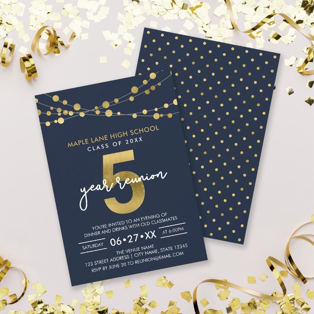 Blue Strings of Lights 5 Year Class Reunion Invitation (Creator Uploaded)