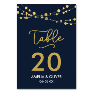 Blue Strings of Lights Editable Table Number
