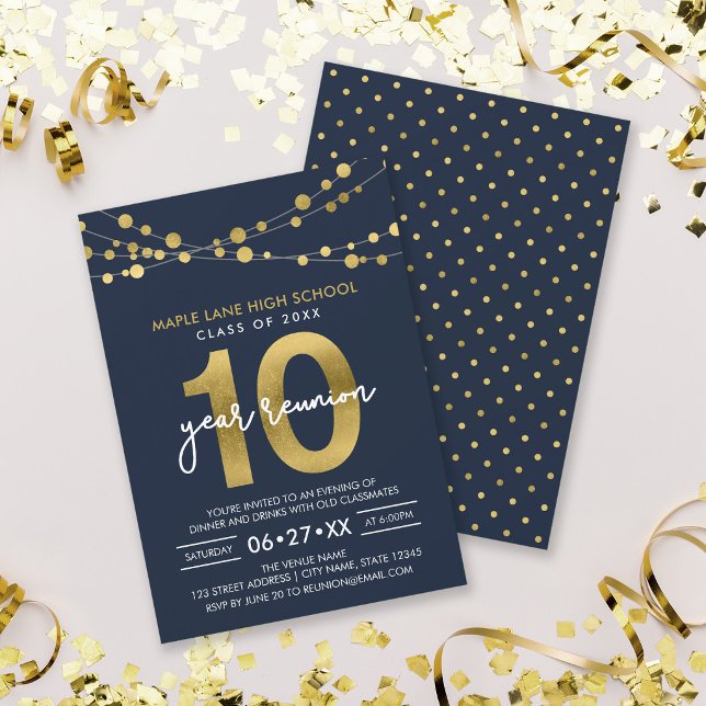 Blue Strings of Lights Ten Year Class Reunion Invitation (Creator Uploaded)