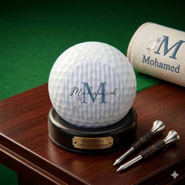 Blue Strip Monogram Silly Goose Boy First Birthday Golf Balls (Creator Uploaded)