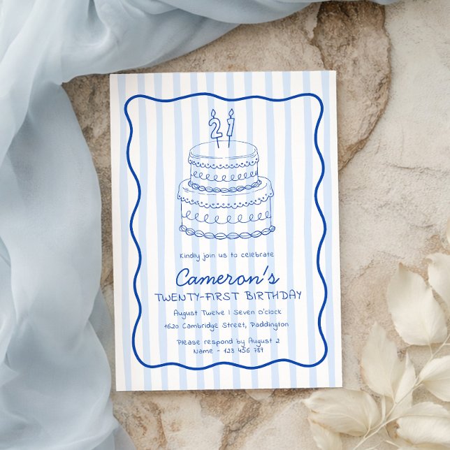Blue Stripe 21st Birthday Invitation (Creator Uploaded)