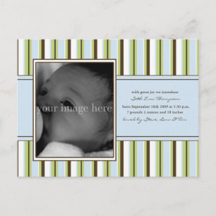 Blue Stripe Baby Announcement Postcard