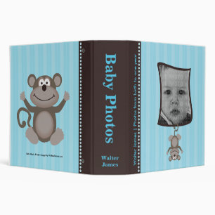 Blue Stripe Baby Photo Album with Monkey Binder