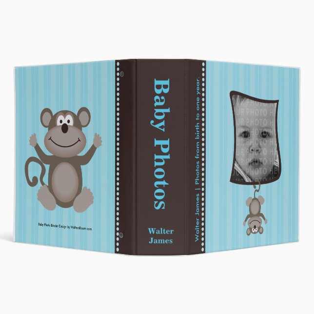Blue Stripe Baby Photo Album with Monkey Binder (Background)