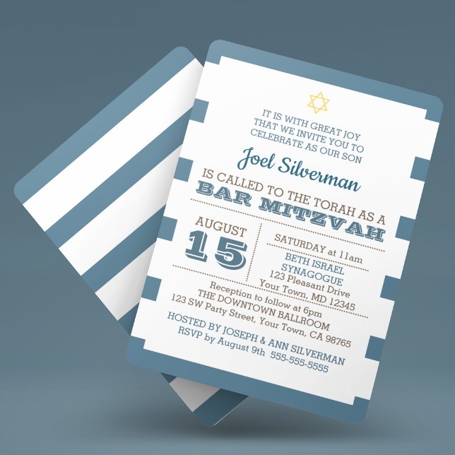 Blue Stripe Bar Mitzvah Invitation (Creator Uploaded)