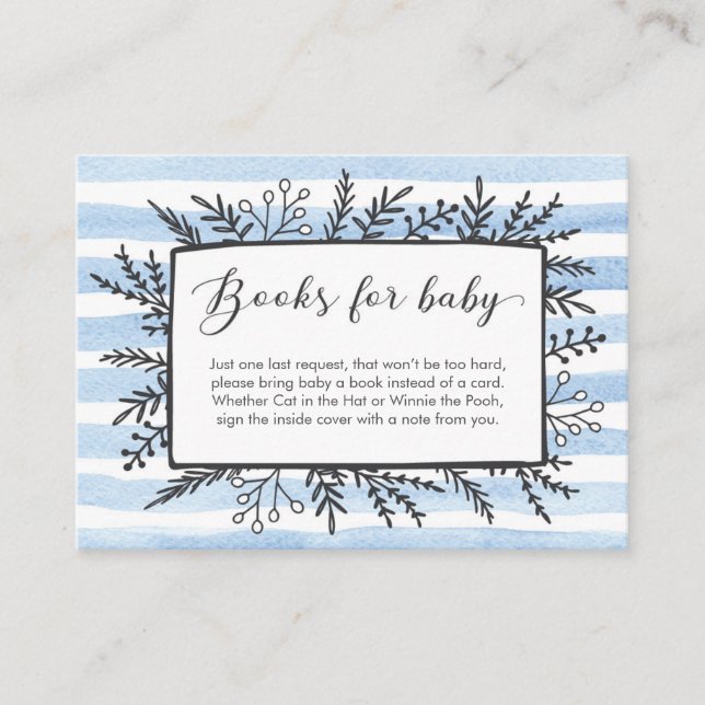 Blue stripe Book Request Baby Shower Card (Front)