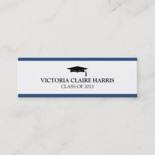 Blue stripe border graduation cap name card