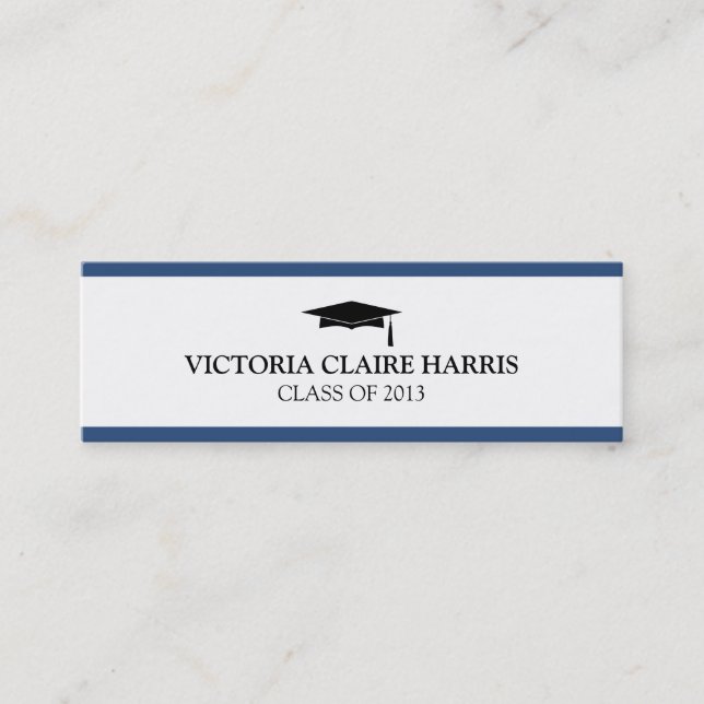Blue stripe border graduation cap name card (Front)