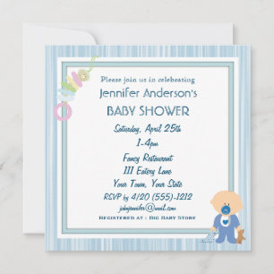 Blue Stripe Boy Baby Shower Invitations