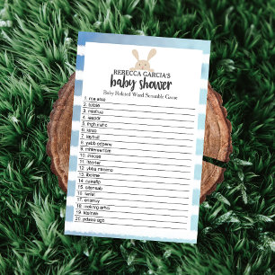 Blue Stripe Bunny Baby Shower Word Scramble Game