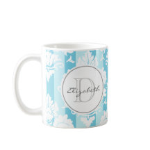 Blue Stripe Damask Monogrammed Mug