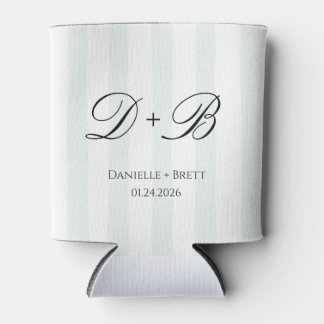 Blue Stripe Initial Monogram Wedding Favour Can Cooler