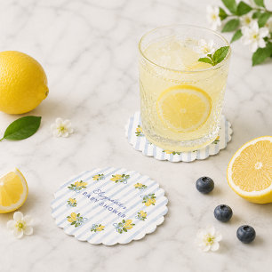 Blue Stripe Lemon Baby Shower Paper Coaster