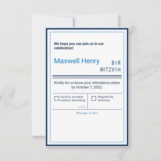 Blue Stripe Modern Bar Mitzvah RSVP (Front)
