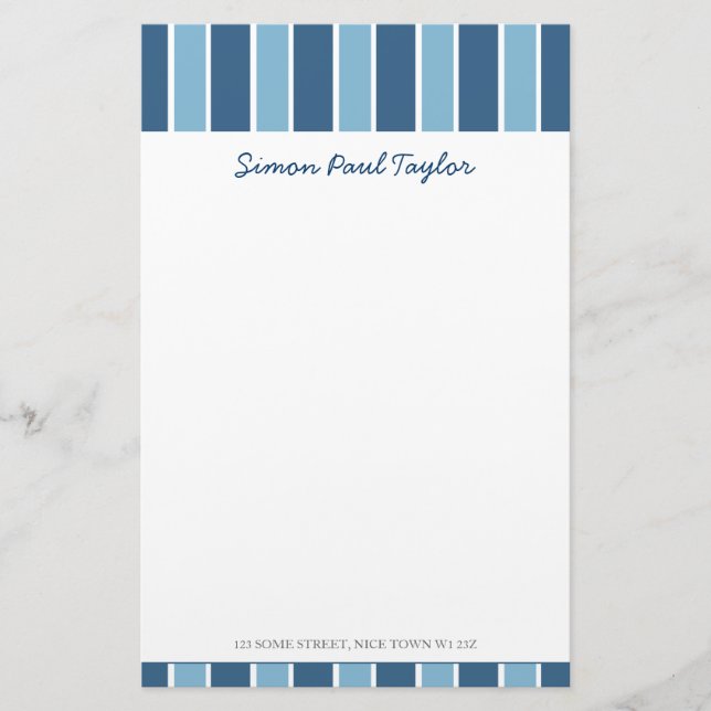 Blue Stripe Personal Stationery (Front)