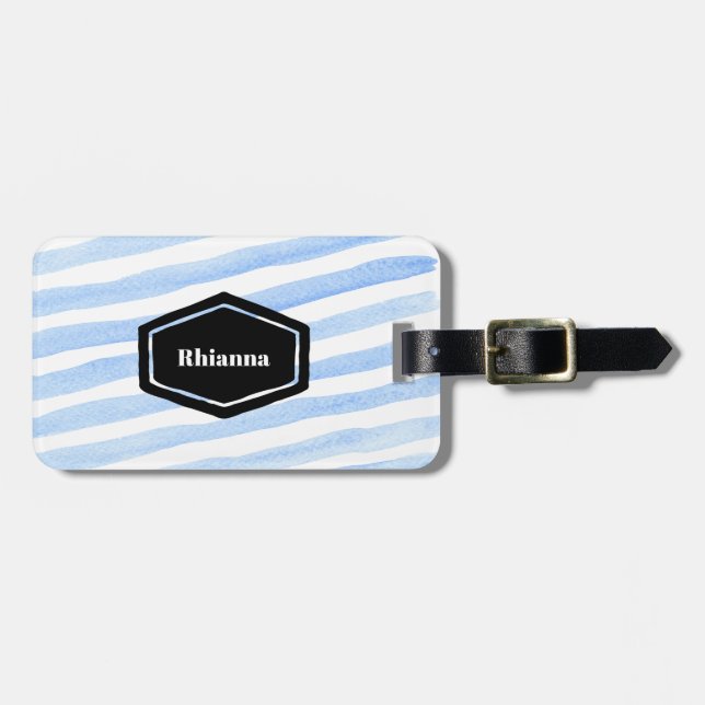 Blue stripe Personalized Luggage Tag (Front Horizontal)