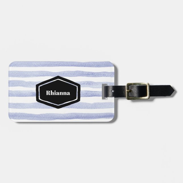 Blue stripe Personalized Luggage Tag (Front Horizontal)