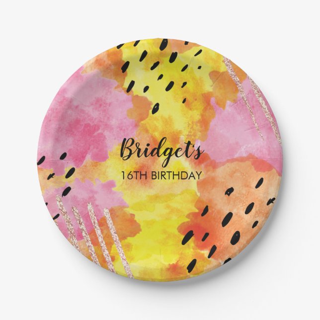 Blue stripe personalized party plates (Front)