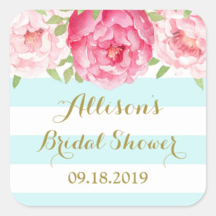 Blue Stripe Pink Floral Bridal Shower Favour Tag