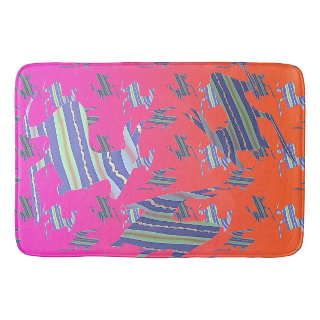 Blue Stripe Rainbow Kangaroos  Bath Mat (Front)